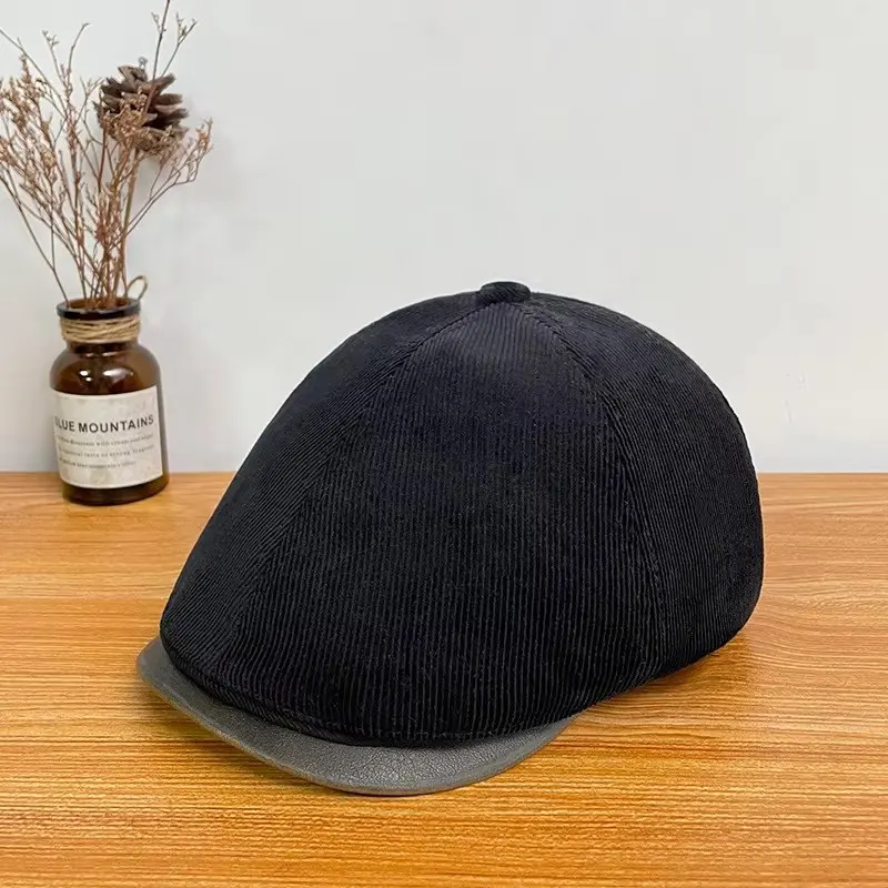 Autumn and Winter Corduroy Forward Hat, British Retro Fashion Painter Hat, Japanese Casual Art Duck Tongue Octagonal Hat