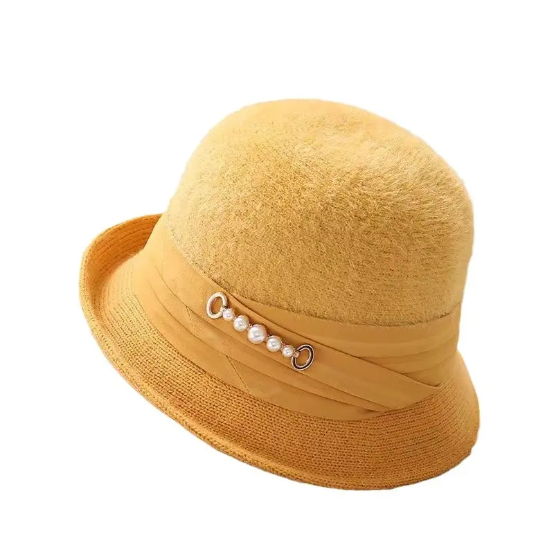 Autumn And Winter New Knitted Basin Hat Temperament Small Hat Women's Cashmere Imitation Mink Fur Spliced Fisherman Hat
