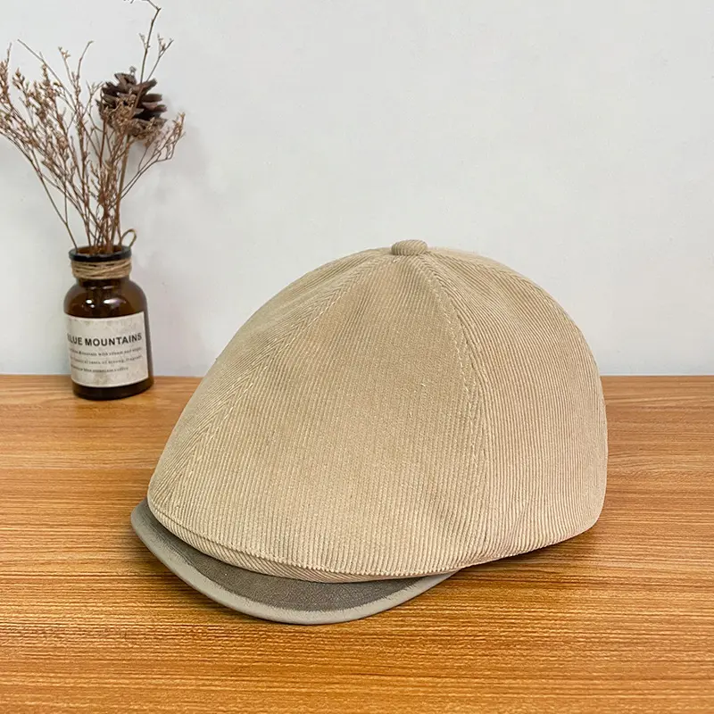 Autumn and Winter Corduroy Forward Hat, British Retro Fashion Painter Hat, Japanese Casual Art Duck Tongue Octagonal Hat