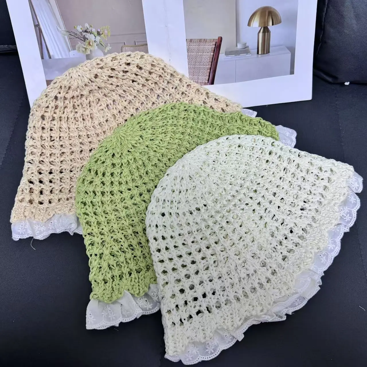 Straw Woven Sweet Lace Lace Straw Hat For Travel, Hollowed Out Sun Protection And Shading, Beach Folding Breathable Sun Hat