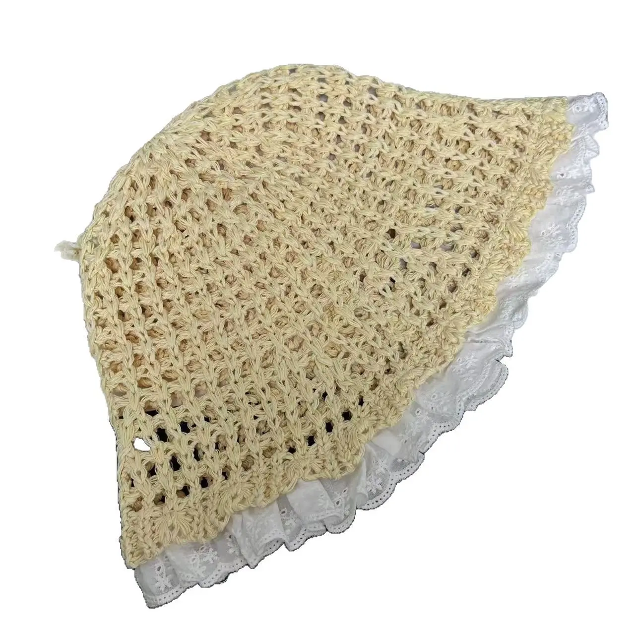 Straw Woven Sweet Lace Lace Straw Hat For Travel, Hollowed Out Sun Protection And Shading, Beach Folding Breathable Sun Hat