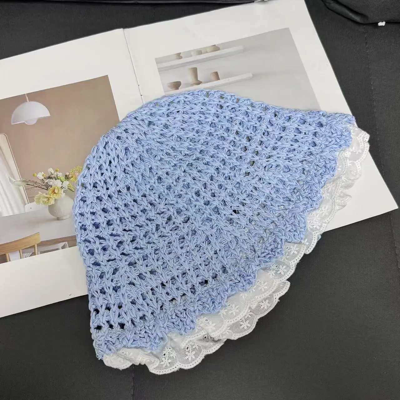 Straw Woven Sweet Lace Lace Straw Hat For Travel, Hollowed Out Sun Protection And Shading, Beach Folding Breathable Sun Hat
