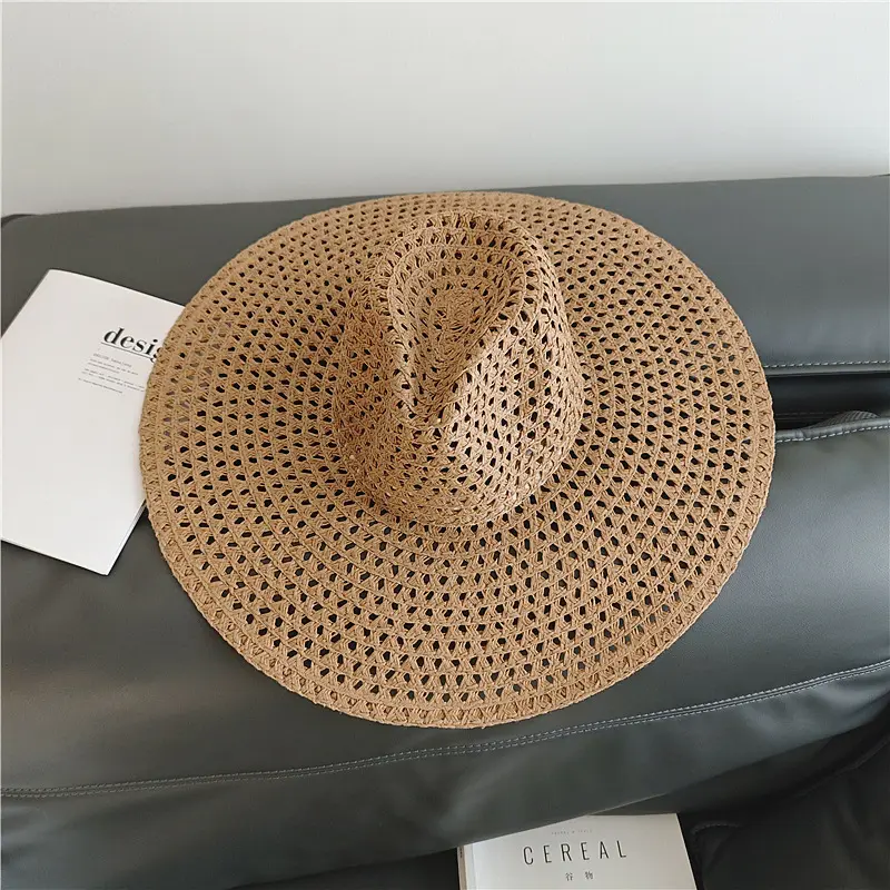 New Large brimmed Beach Vacation Beach Hat with Photo Atmosphere Hollow Sun Hat Outdoor Sunshade Hat for Women in Summer