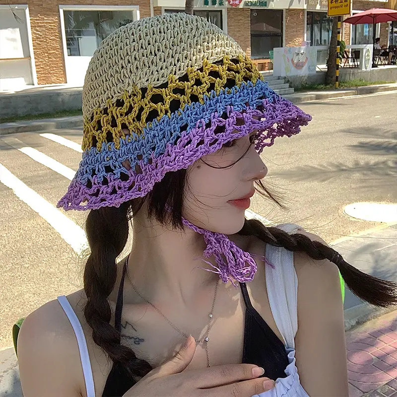 Woven Straw Hat Summer Hollow Breathable Sun Shading Bucket Fisherman Hat Korean Version Hat
