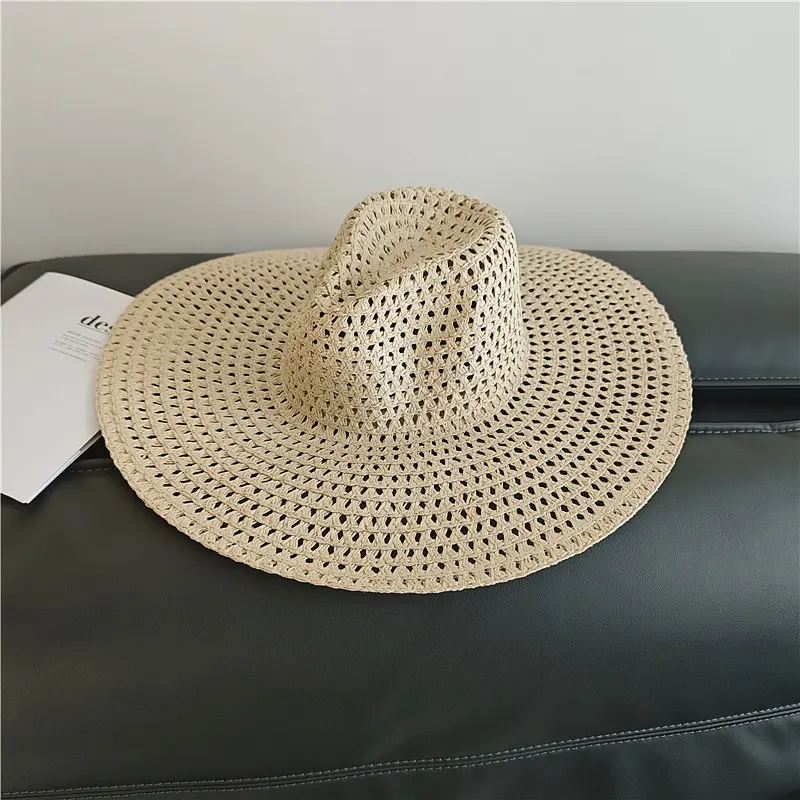 New Large brimmed Beach Vacation Beach Hat with Photo Atmosphere Hollow Sun Hat Outdoor Sunshade Hat for Women in Summer