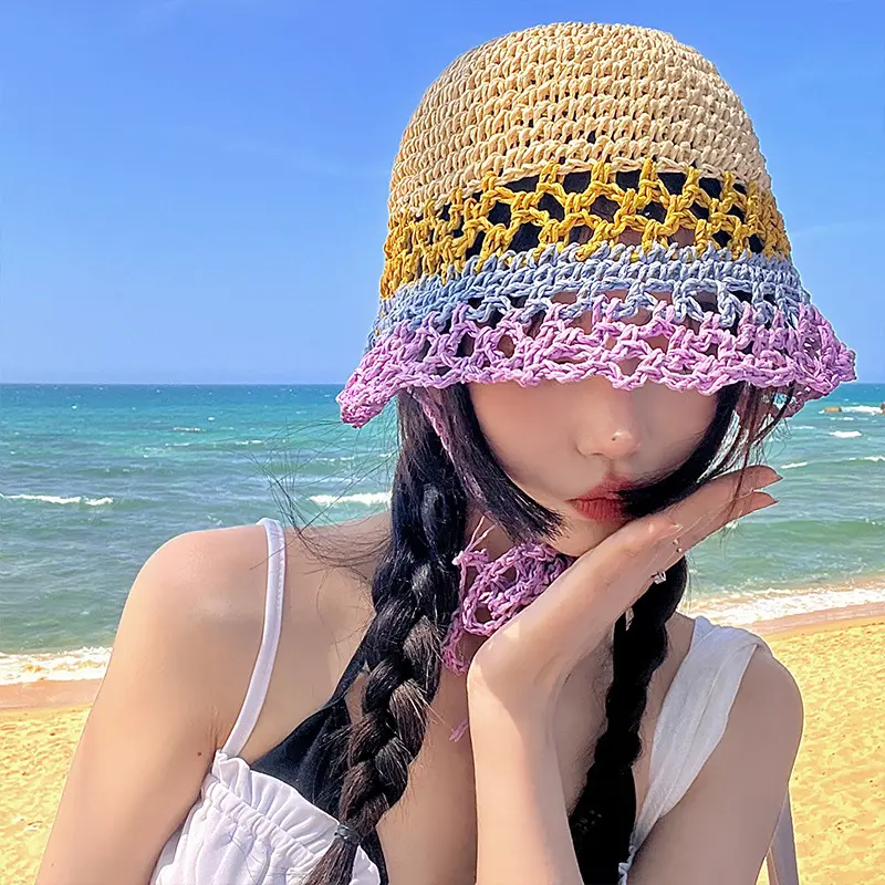 Woven Straw Hat Summer Hollow Breathable Sun Shading Bucket Fisherman Hat Korean Version Hat