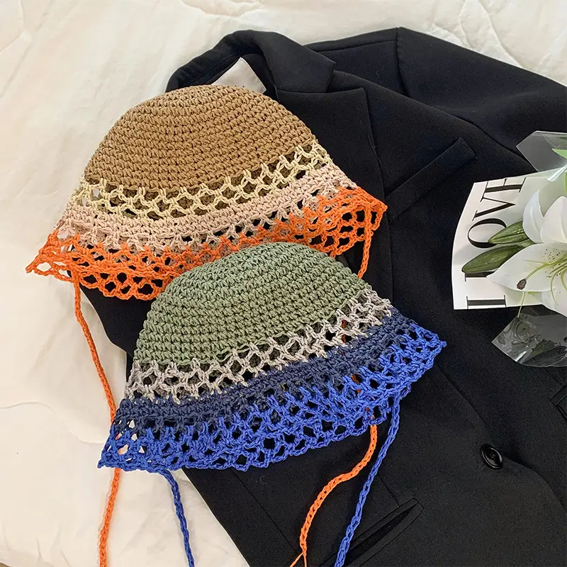 Woven Straw Hat Summer Hollow Breathable Sun Shading Bucket Fisherman Hat Korean Version Hat