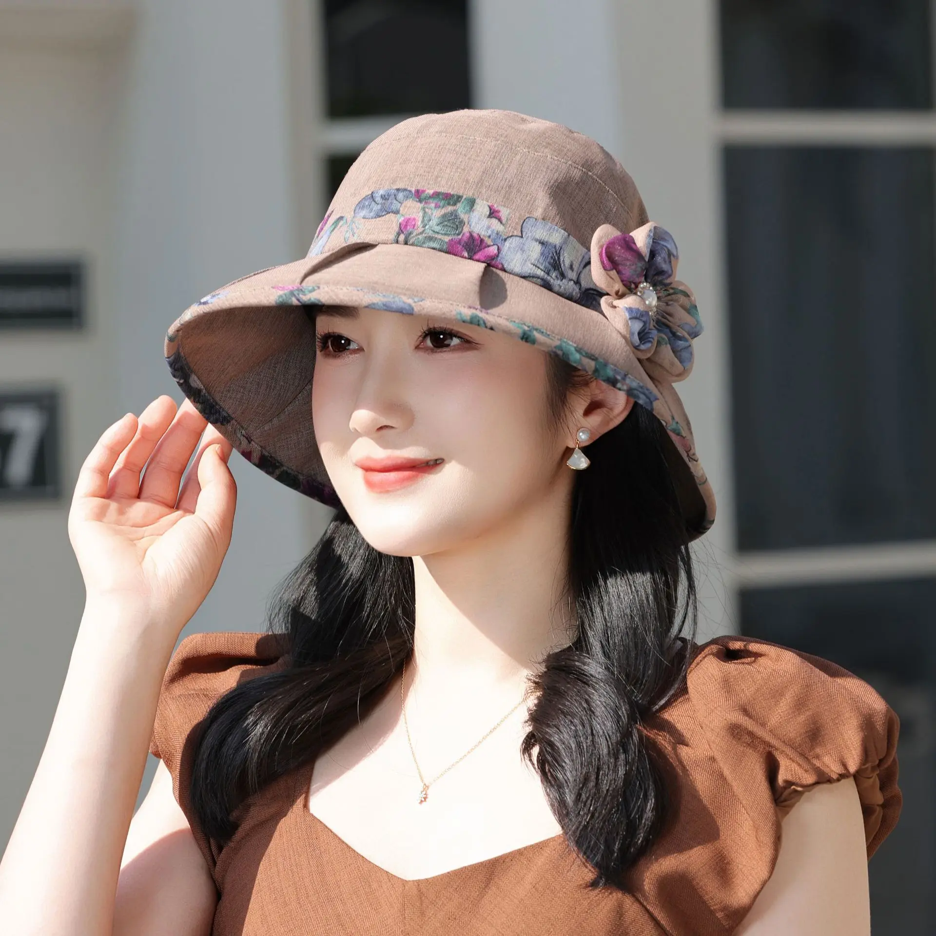 New Organza Hat Summer Mom Curled Edge Thin Sunshade Hat Breathable Basin Hat Cool Hat Fisherman Hat Sun Hat