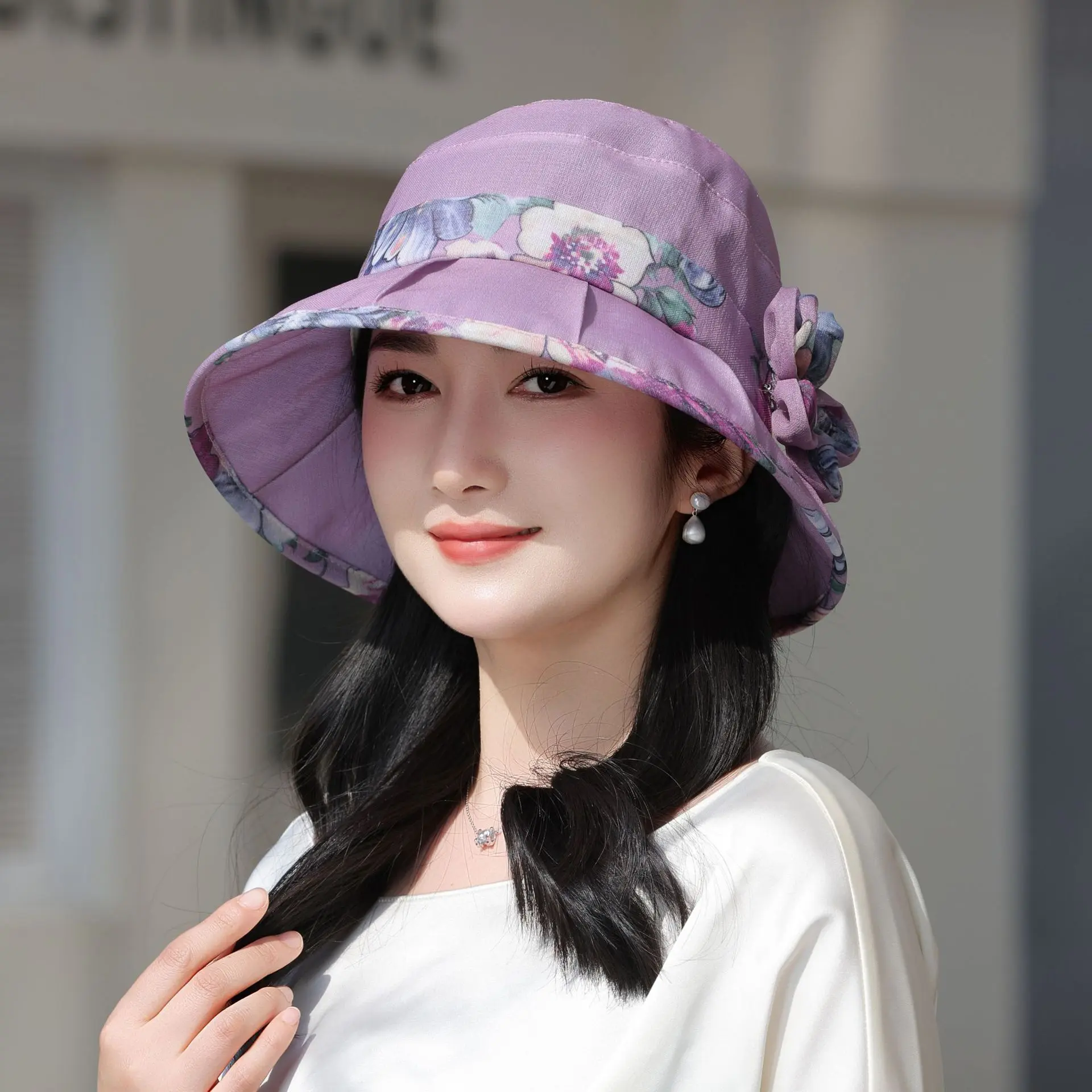 New Organza Hat Summer Mom Curled Edge Thin Sunshade Hat Breathable Basin Hat Cool Hat Fisherman Hat Sun Hat