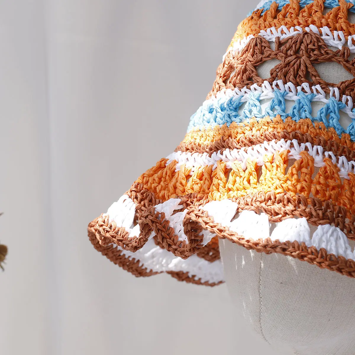Gradient Hollowed Out Versatile Straw Hat For Beach Shading And Sun Protection, Fisherman's Hat With Large Eaves And Basin Hat