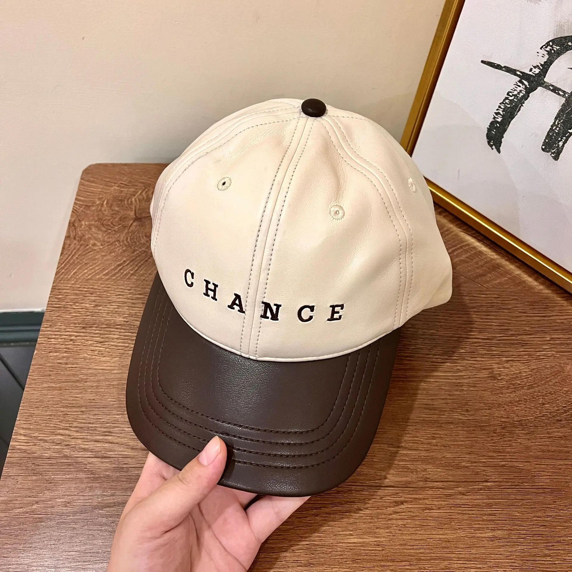South Korea's New PU Leather Letter Baseball Cap for 2025, Children's Fashionable and Versatile Retro Sun Shading Duckbill Cap