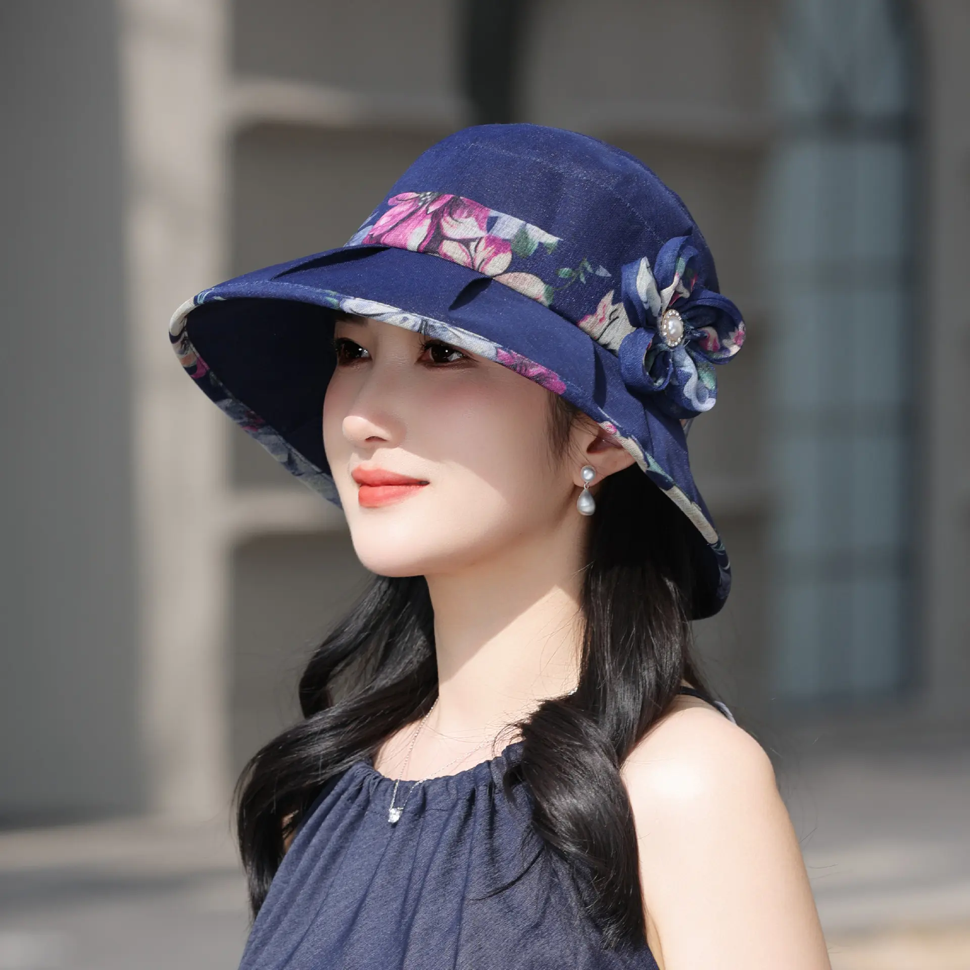 New Organza Hat Summer Mom Curled Edge Thin Sunshade Hat Breathable Basin Hat Cool Hat Fisherman Hat Sun Hat