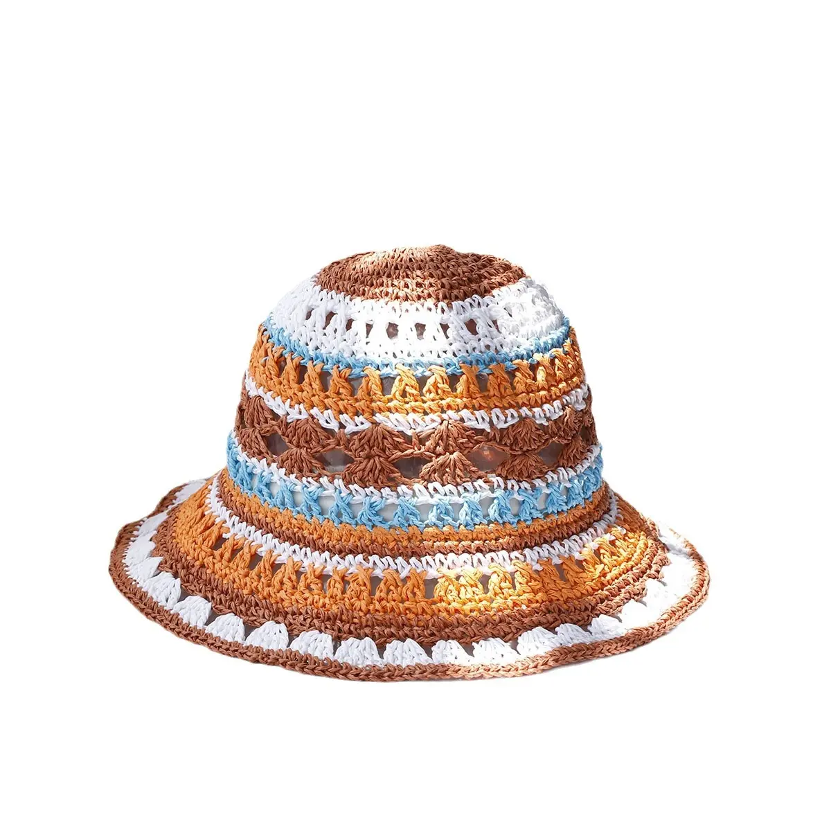 Gradient Hollowed Out Versatile Straw Hat For Beach Shading And Sun Protection, Fisherman's Hat With Large Eaves And Basin Hat