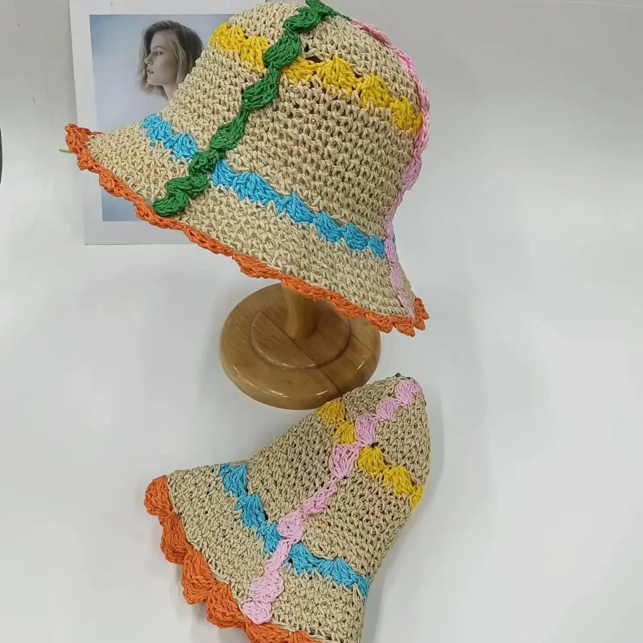 Summer Sweet Forest Crochet contrasting Lace Short Eave Bucket Hat Japanese Niche Fisherman Hat Grass Hat Sun Hat