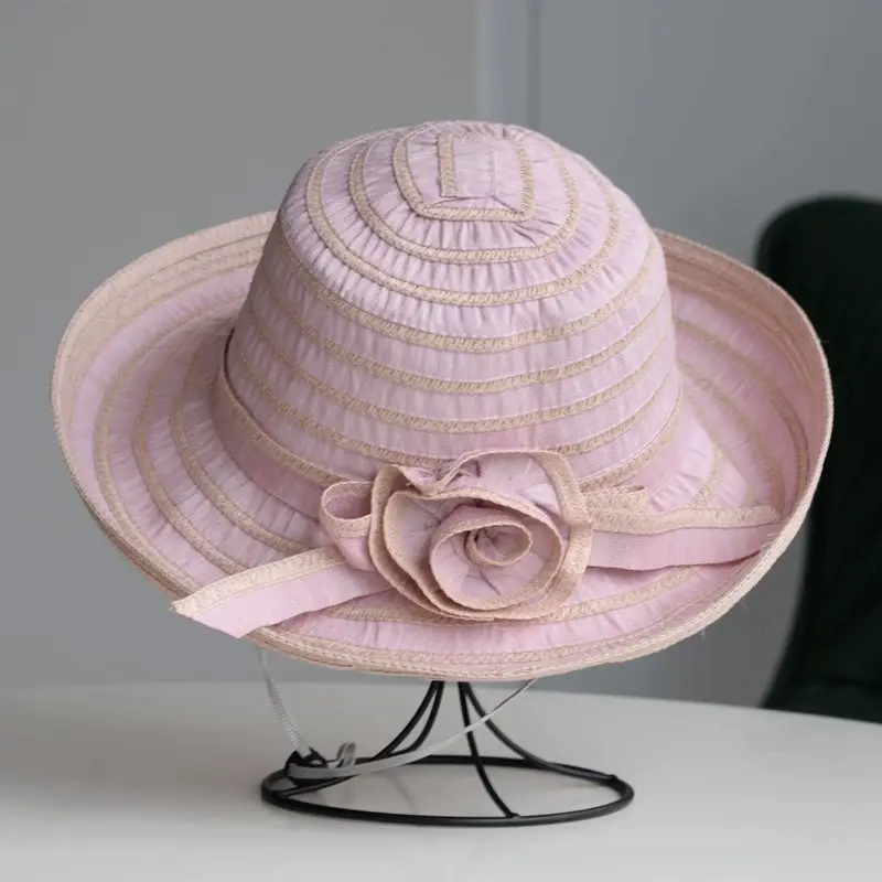Foldable Summer Striped LSrge Flower Fisherman Hat, Children's New Sunshade Hat, Outdoor Large Eave Beach Sun Hat