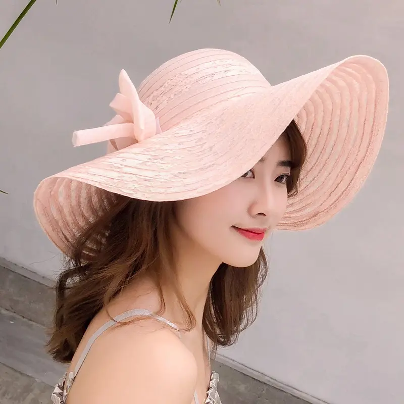 New Large brimmed Lace Breathable Women's Spring and Summer Sunshade Hat for Beach Travel and Leisure Sunscreen Flat brimmed Hat