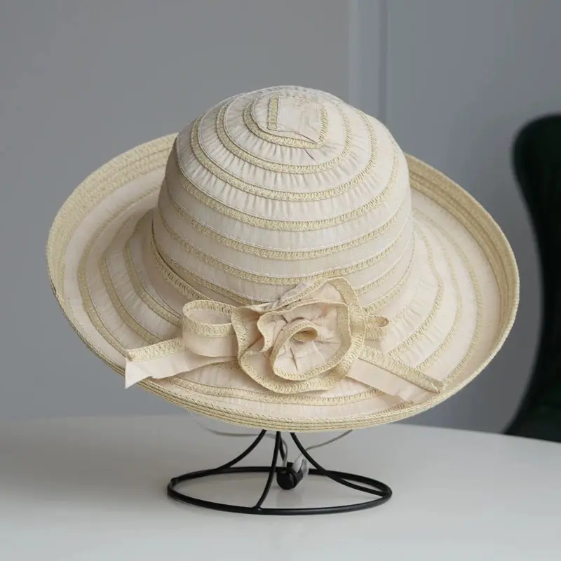Foldable Summer Striped LSrge Flower Fisherman Hat, Children's New Sunshade Hat, Outdoor Large Eave Beach Sun Hat