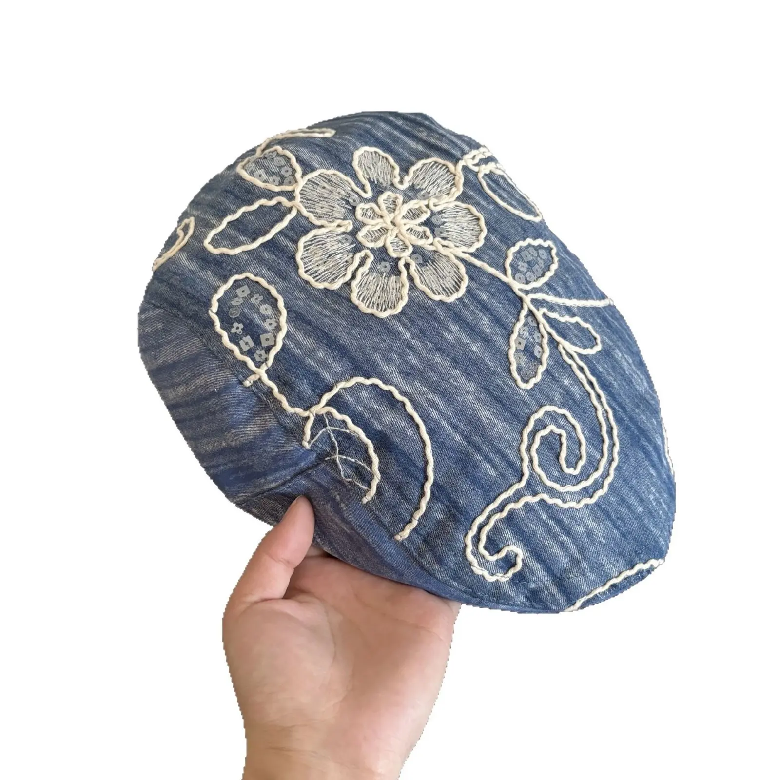 Japanese Embroidered Flower Sparkling Cowboy Duck Tongue Hat Fashionable and Versatile Bow Water Diamond Forward Hat