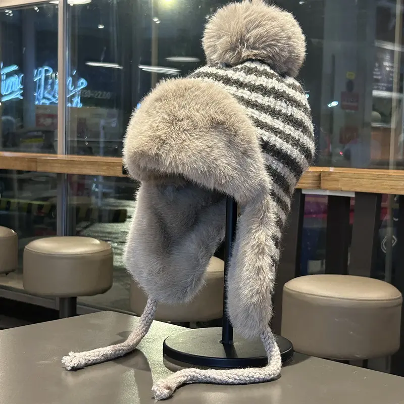 Winter Outdoor Cold proof Cycling Hat Versatile Warm Wool Hat Thick Ear Protection Striped Windproof Lei Feng Hat