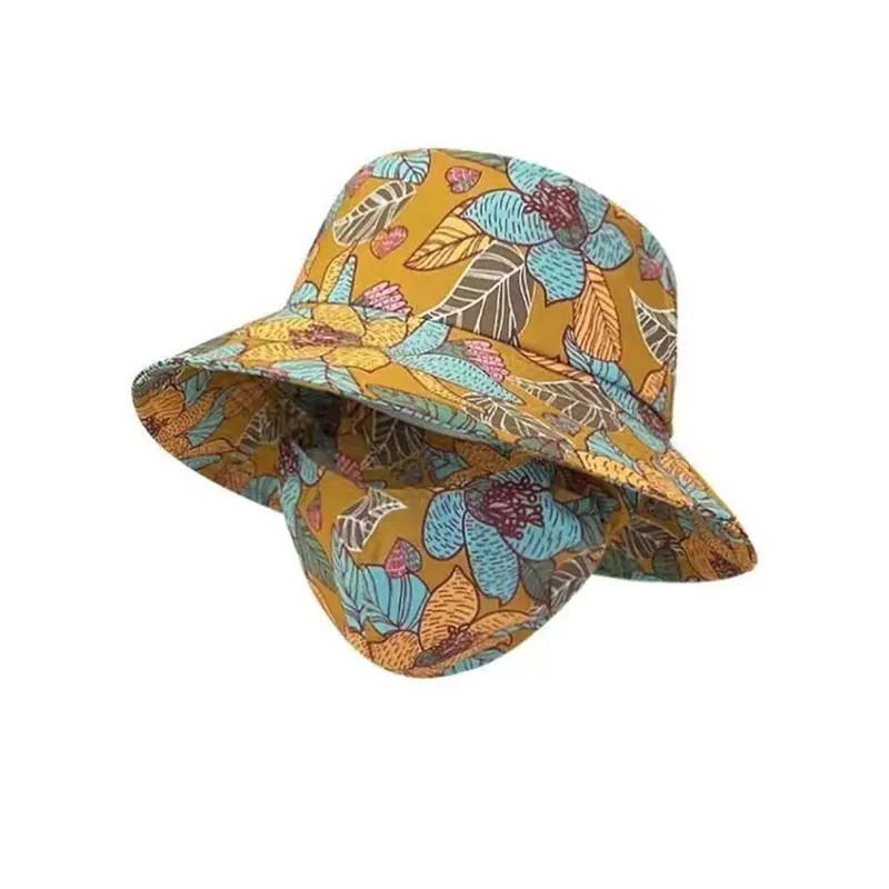 Summer floral hat, sun protection and sunshade mask, integrated sun hat, face covering and UV protection fisherman hat