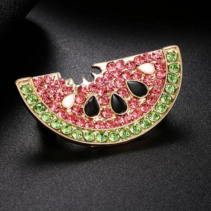 Summer Style Rhinestone Watermelon Brooches For Women Cute Fruit Brooch Pin Kids Backpack Badges Fashion Jewelry