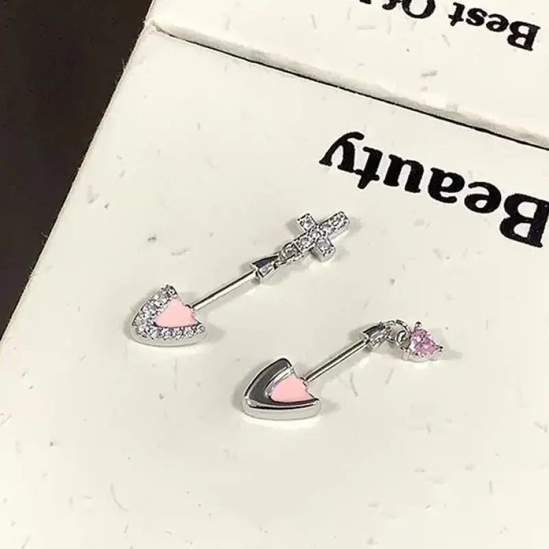 1Pcs Cat's Ear Shaped Flash Zircon Heart Cross Pendant Ear Bone Nail Earring For Women Trendy Body Piercing Accessories
