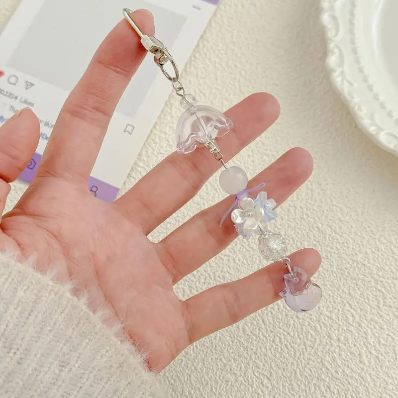 Elegant Wind Chime Flower Handmade Beaded Keychain Lovely Fox Mobile Phone Chain Lanyard Bag Pendant Friend Birthday Gift