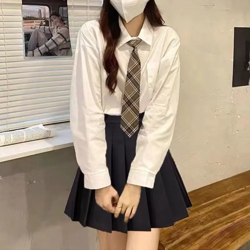 College Style Student Jk Uniform White Slim Long-Sleeved Shirt Top For Women