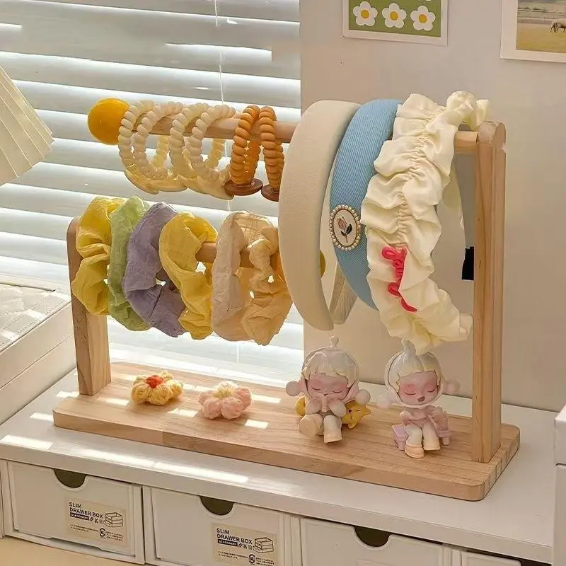 Wooden Headband Storage Rack Display Stand 2 Layer Home Use Hair Accessories Jewelry Headwear Exhibition Rack Jewelry Storage