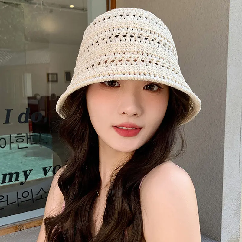 Fresh and trendy knitted Pot Hat for Women; Summer Leisure Hat with Hollow Sun Protection