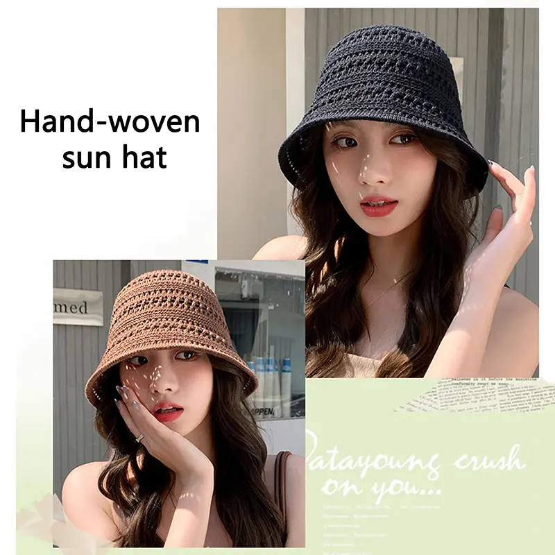 Fresh and trendy knitted Pot Hat for Women; Summer Leisure Hat with Hollow Sun Protection