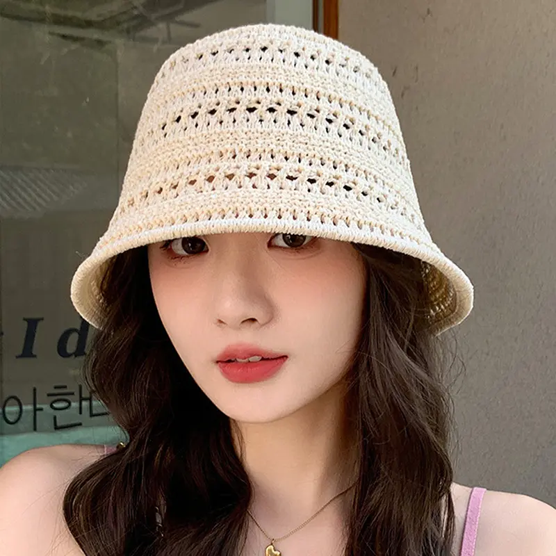 Fresh and trendy knitted Pot Hat for Women; Summer Leisure Hat with Hollow Sun Protection