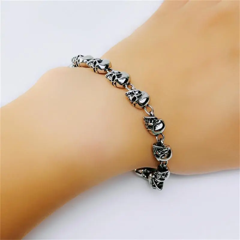 Retro Gothic Skeleton Head Beaded Alloy Bracelet For Women Men Punk Hip Hop Rock Cool Bracelet Jewelry Accessories Gifts