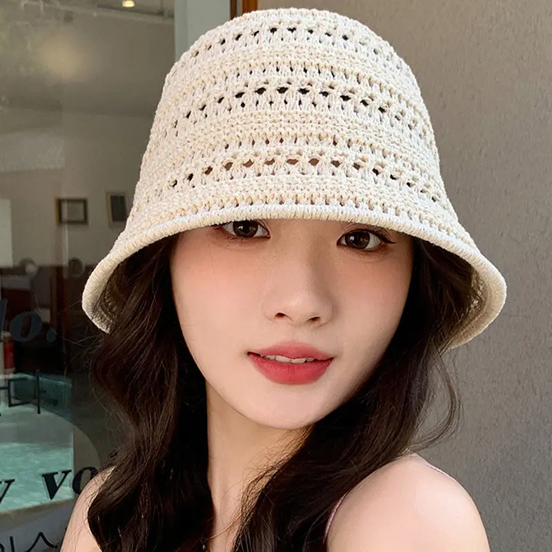 Fresh and trendy knitted Pot Hat for Women; Summer Leisure Hat with Hollow Sun Protection