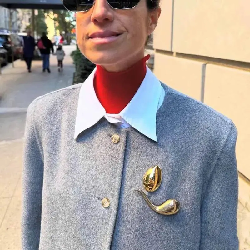 Fashion Metal Glossy Geometric Waterdrop Egg Shaped Brooch For Women Exquisite Suit Corsage Pins Accessory Party Jewelry Gifts