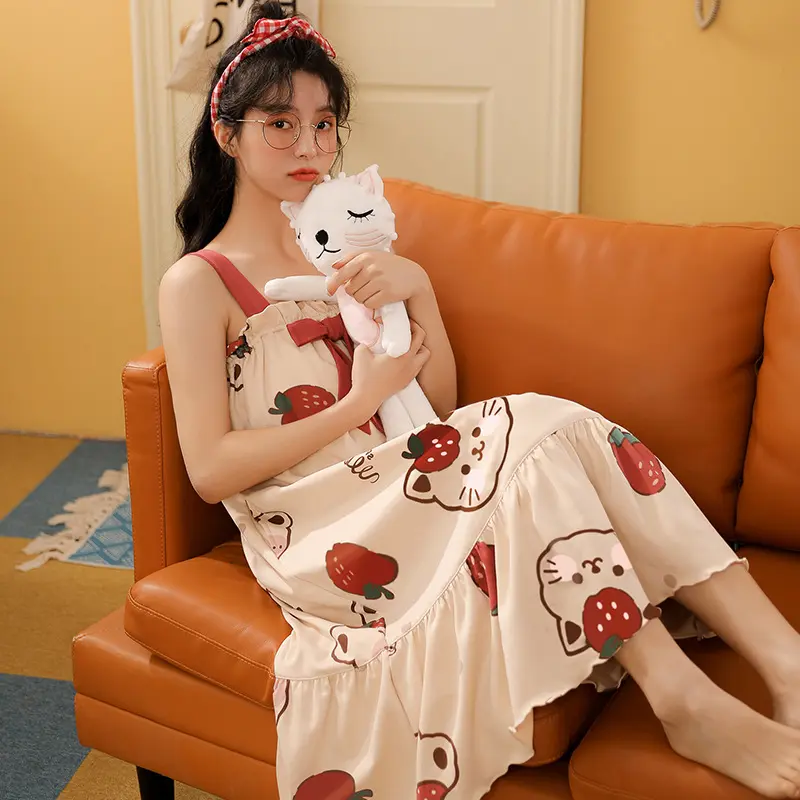 Fashion Casual Sweet Home Loose Floral Camisole Nightdress Women Summer