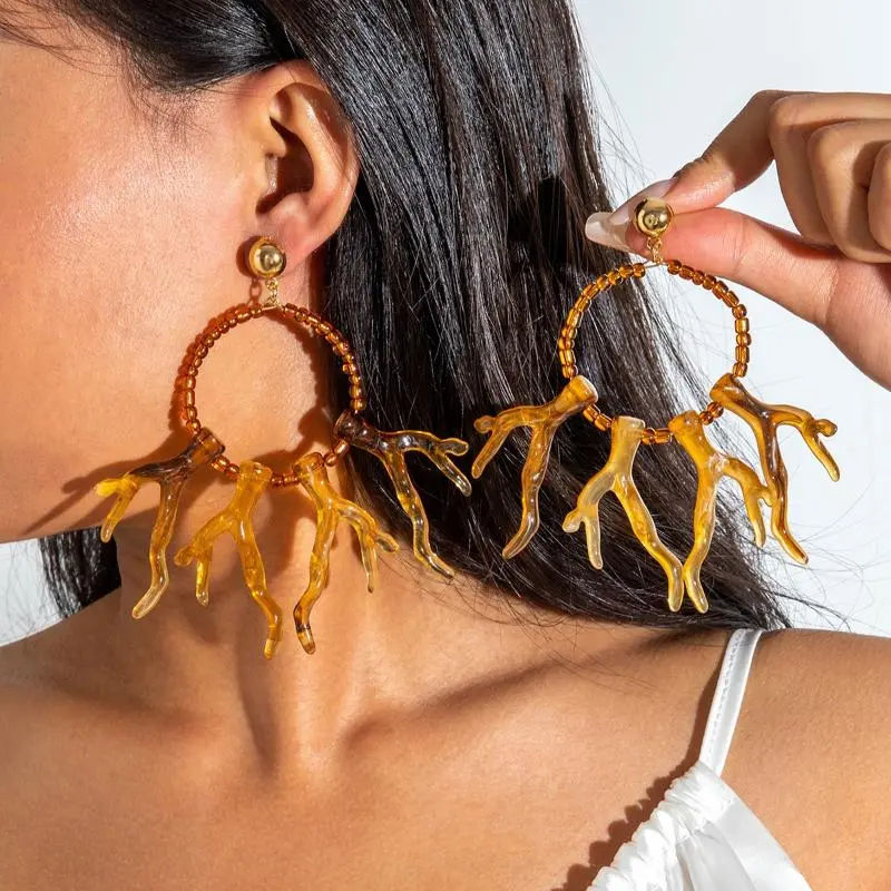 Trendy Bohemian Turquoise Earrings Acrylic Geometric Coral Inspired Jewelry For Women's Gift