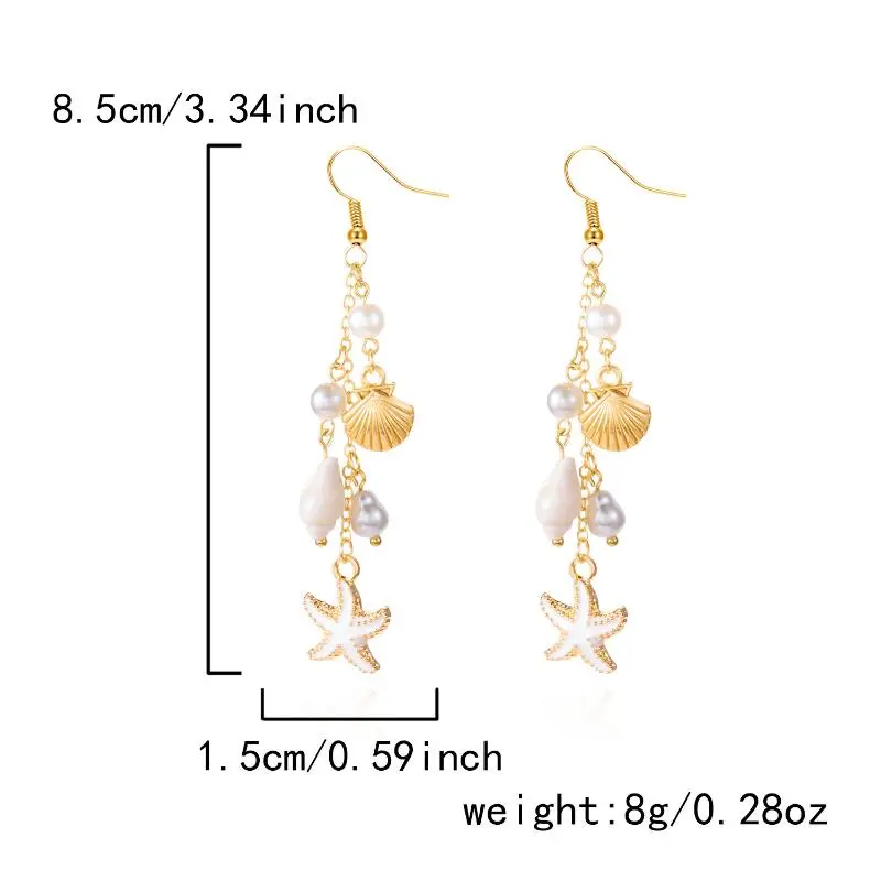 Fashion Ocean Style Shell Starfish Drop Earrings For Women Boho Retro Enamel Seashell Conch Dangle Earrings Beach Party Jewelry