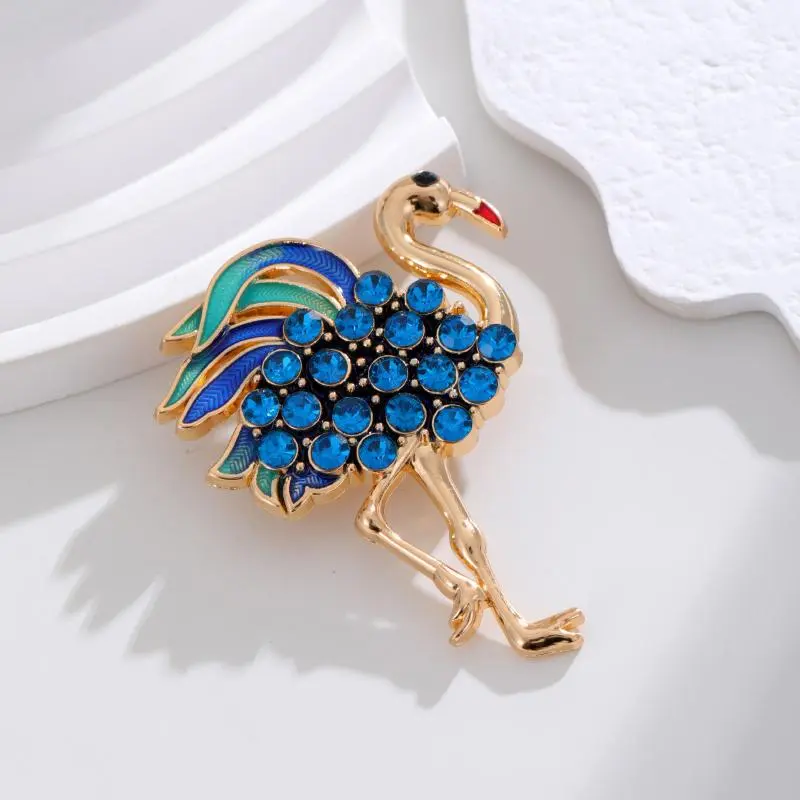 Fashion Temperament Animal Crystal Flamingo Brooch For Women Clothing Coat Accessries Gifts