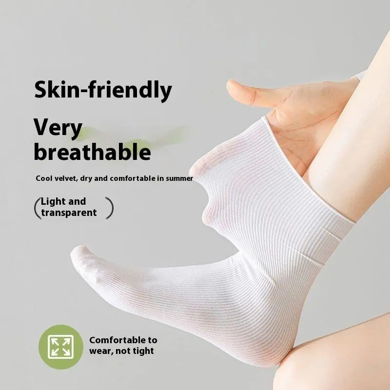 10 Pairs Ice Silk Medium Tube Socks – Solid Color Stacked Women's Casual Socks Breathable & Comfortable Kawaii Design