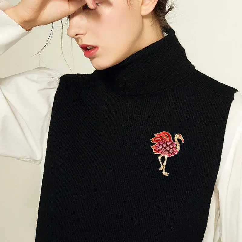 Fashion Temperament Animal Crystal Flamingo Brooch For Women Clothing Coat Accessries Gifts