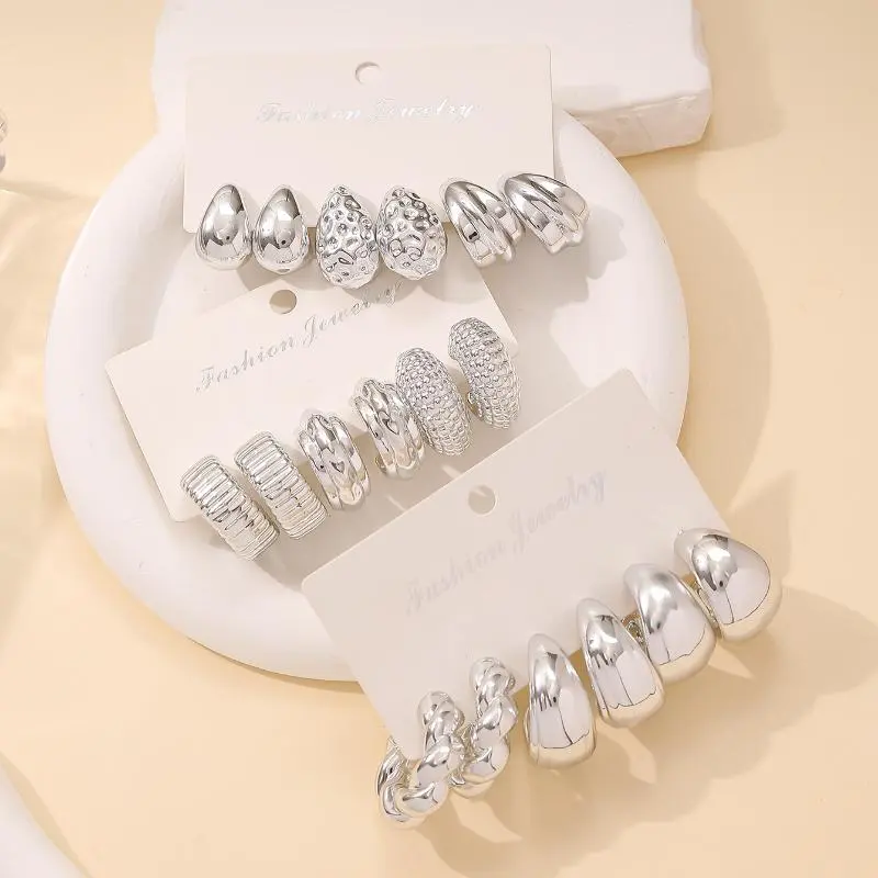 3/9Pairs Chic Water Drop Shaped C-hoop Earrings; Irregular Personality, Adaptable For Women's Daily Fashion and Party Gifting