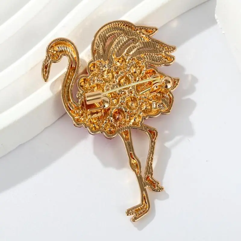 Fashion Temperament Animal Crystal Flamingo Brooch For Women Clothing Coat Accessries Gifts