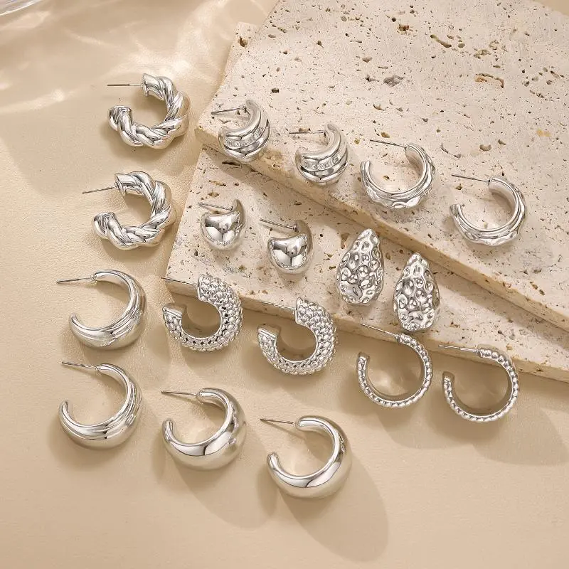 3/9Pairs Chic Water Drop Shaped C-hoop Earrings; Irregular Personality, Adaptable For Women's Daily Fashion and Party Gifting