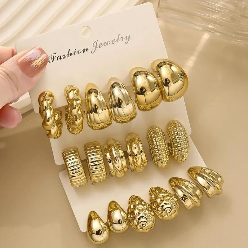 3/9Pairs Chic Water Drop Shaped C-hoop Earrings; Irregular Personality, Adaptable For Women's Daily Fashion and Party Gifting