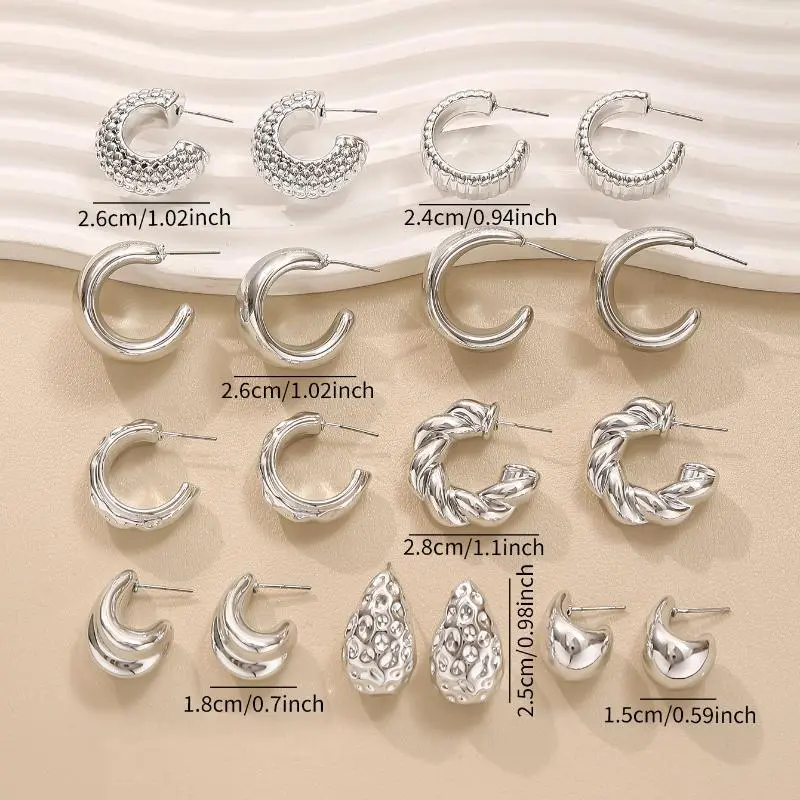 3/9Pairs Chic Water Drop Shaped C-hoop Earrings; Irregular Personality, Adaptable For Women's Daily Fashion and Party Gifting