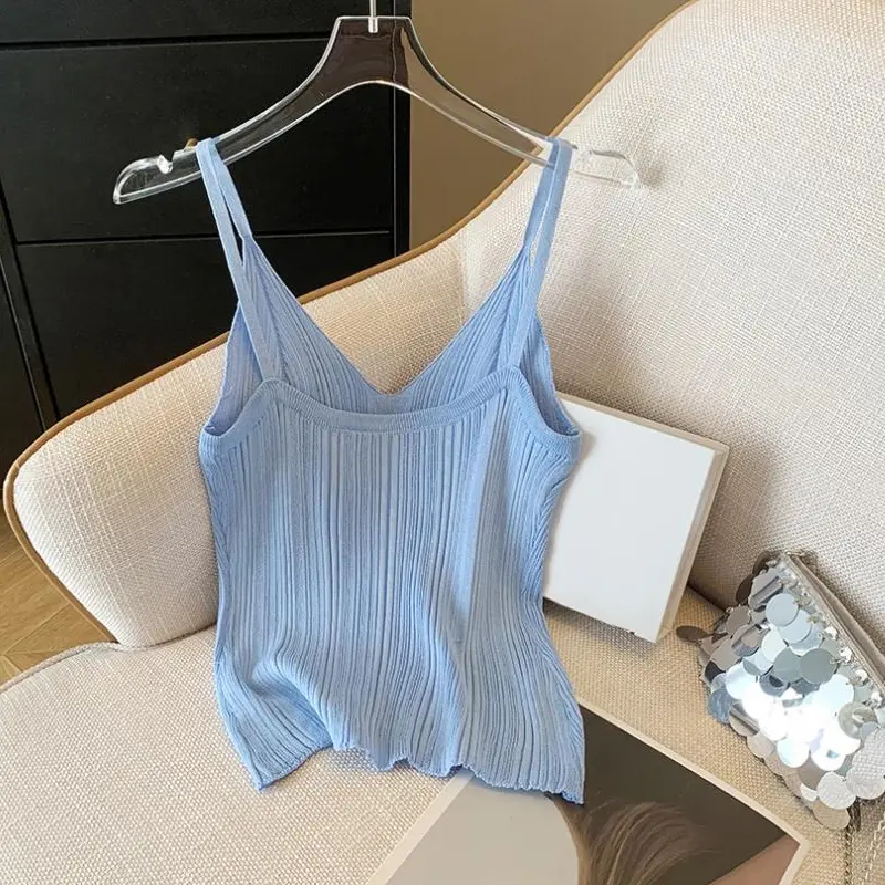 Fashion Casual French Stretch Slim Fit Sexy Elegant Knitted Vest Tops For Women