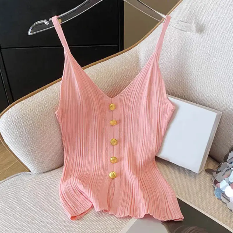 Fashion Casual French Stretch Slim Fit Sexy Elegant Knitted Vest Tops For Women