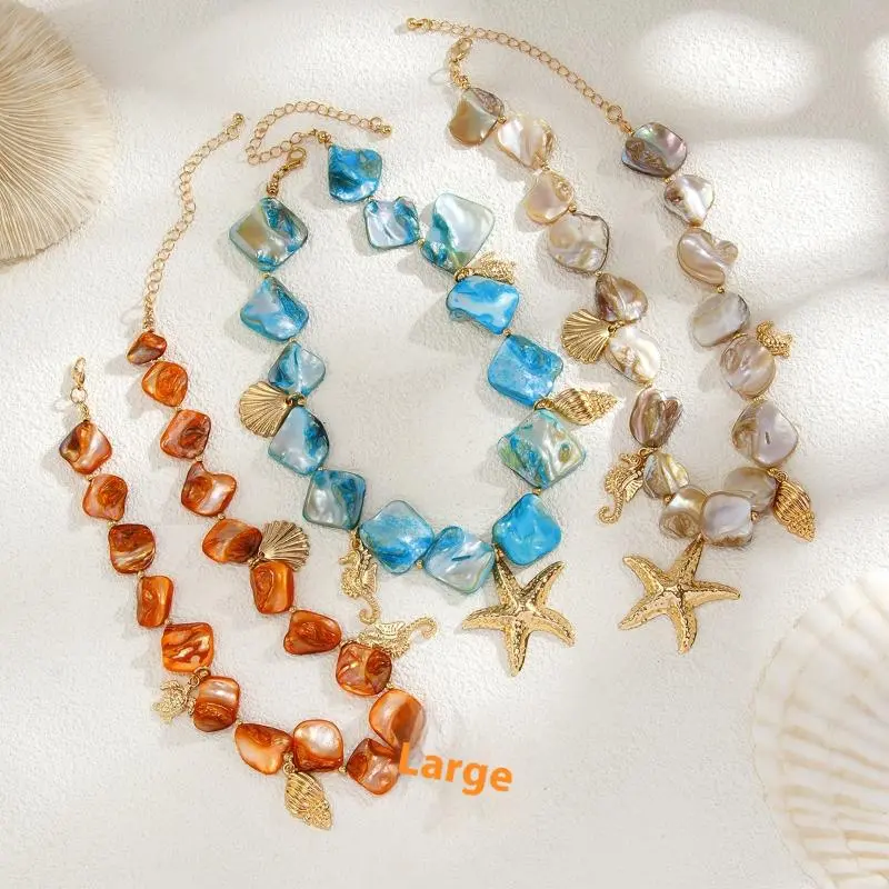 White Starfish Chain Necklace For Women Fashion Statement Elegant Conch Snail Pendant Choker Aesthetic Y2K Jewelry