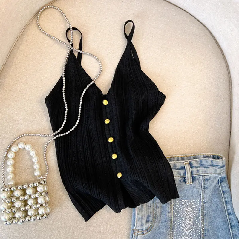 Fashion Casual French Stretch Slim Fit Sexy Elegant Knitted Vest Tops For Women